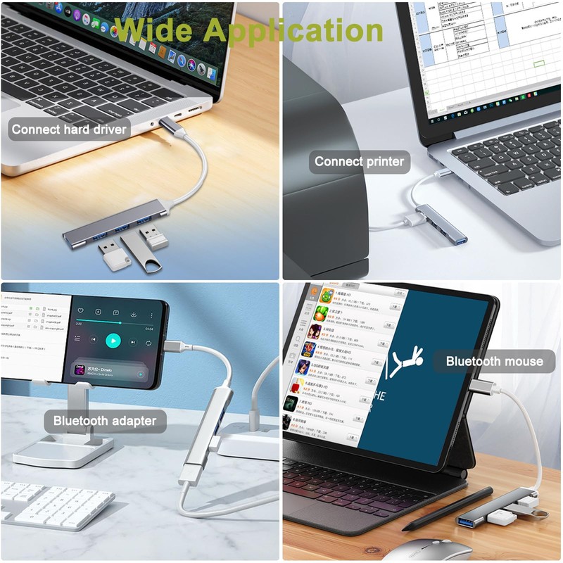 USB 3.0ハブ 4イン1 USBポートハブスプリッター ウルトラスリム ハブドングルエクスパンダー ノートパソコン、フラッシュドライブ、HDD、コンソール、プリンター、カメラ、Keyborad、マウス、5Gbpsデータ転送、アルミニウム