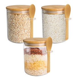 MoYouno Glass Containers Jars with Bamboo Airtight Lid and Spoon,600ML Glass Food Storage Canisters, Kitchen Food Storage Jars, Home Kitchen Organizer for Coffee,Flour, Sugar (3)