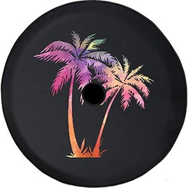 JL Spare Tire Cover Watercolor - Palm Trees on Beach Spare Tire Cover with Backup Camera Hole BUC (Fits: JL Accessories 2018+) Size 32 Inch