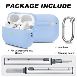 Woyinger for AirPods Pro 2 Case with Cleaner Kit, Compatible with Airpods Pro 2nd/1st Generation Case (USB-C Cable) with Keychain for Women and Men,Sky Blue