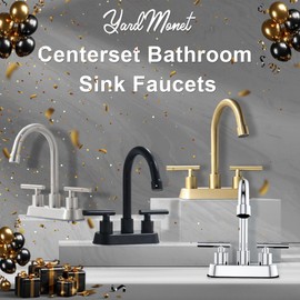 YardMonet Black Bathroom Faucets, 2 Handle Bathroom Sink Faucet, 4-Inch Centerset Bathroom Sink Faucet with Pop Up Drain and Water Supply Lines Bathroom Faucet Black
