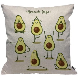 HGOD DESIGNS Avocado Pillow Case Cartoon Avocado Yoga Poses and Fruits Throw Pillow Case Home Decor for Men/Women Living Room Bedroom Sofa Chair 45x45cm