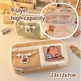 RHUIOKJLDF Cute Capybara Stationery Gift Set ballpoint pens, pencil cse, sticky notes ，pencil sharpener，ruler，Badge，pencil，ID badge holder with lanyard，erasers