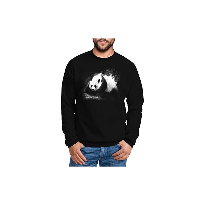 Neverless Men's Panda Splash Crew Neck Sweatshirt, Panda Splash Black