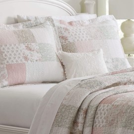 Laura Ashley Laura Ashley - King Quilt Set, Reversible Cotton Bedding with Matching Shams, Patchwork Inspired Home Decor (Celina Patchwork Pink/Sage, King)