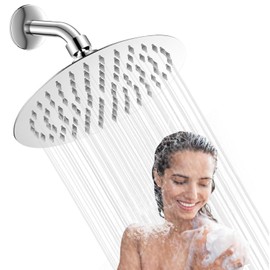 INGEQUIS Cabeza de Ducha de Lluvia Redonda de 8Inches y Brazo 15cm, Regadera de Acero Inoxidable de Alta Presión, Cabezal de Ducha de Lluvia Ultra fina con Brazo de Soporte (8 Inches+Brazo 15cm)