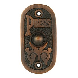 A29 Oil Rubbed Bronze Doorbell Button – 3 1/8" x 1 1/2" – Vintage Decorative Style Push Button in Brass with Recess Mount – Wired for Two-Wire Chimes, Weather Resistant, Easy DIY Installation