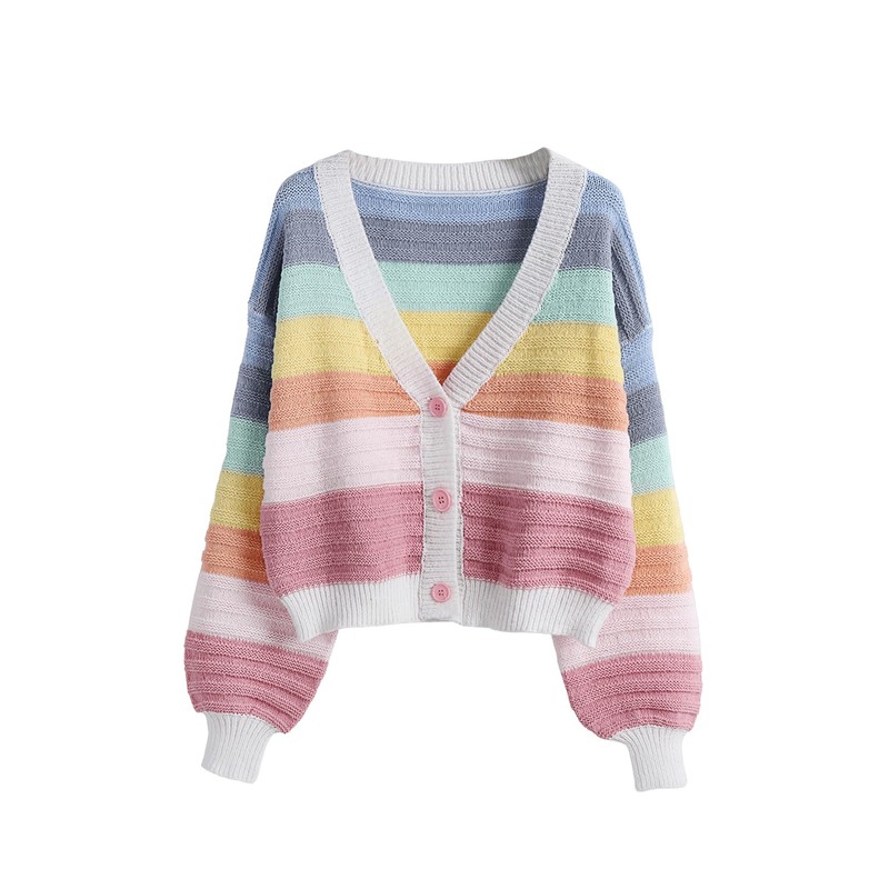SweatyRocks Women's Color Block V Neck Button Front Knit Cardigan