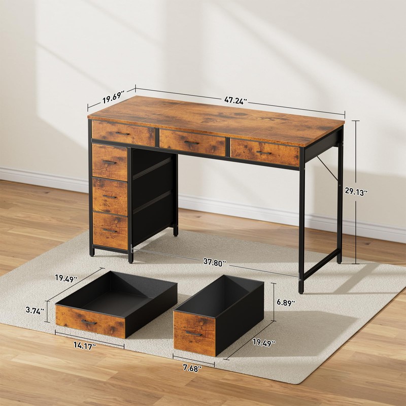 HLDIRECT 47" Computer Desk with 6 Drawers & Large Storage