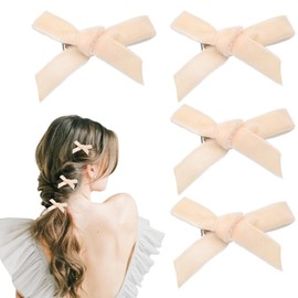 Tiny Bow Clips for Hair Bows Clip for Women Girls Small Bowknot Hair Clip for Women Girls 4Pcs Beige Velvet Hair Bow Barrettes for Thin Thick Hair Accessories