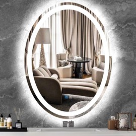 MEIOUKA 20 x 30 Inch Oval Vanity Mirror with Lights Oval LED Mirror for Bathroom Wall Mounted Oval Lighted Mirror Dimmable 3 Color Light Oval Mirror Anti Fog 30" Bathroom Oval Smart Light up Mirror
