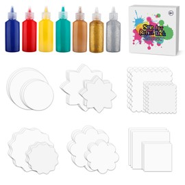 Hewaurorion Spin & Paint Refill Pack is for Arts & Crafts Painting Spinner Toys, Set of 36 Cardboard Pieces in 6 Unique Shapes, 2 Different Sizes, 3 Pieces Each - 7 Bottles of Colored Paint