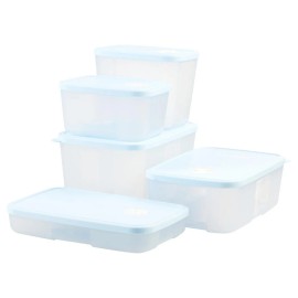 Tupperware 10-piece Date, Store & Freeze Food Storage Set-Blue tops-New