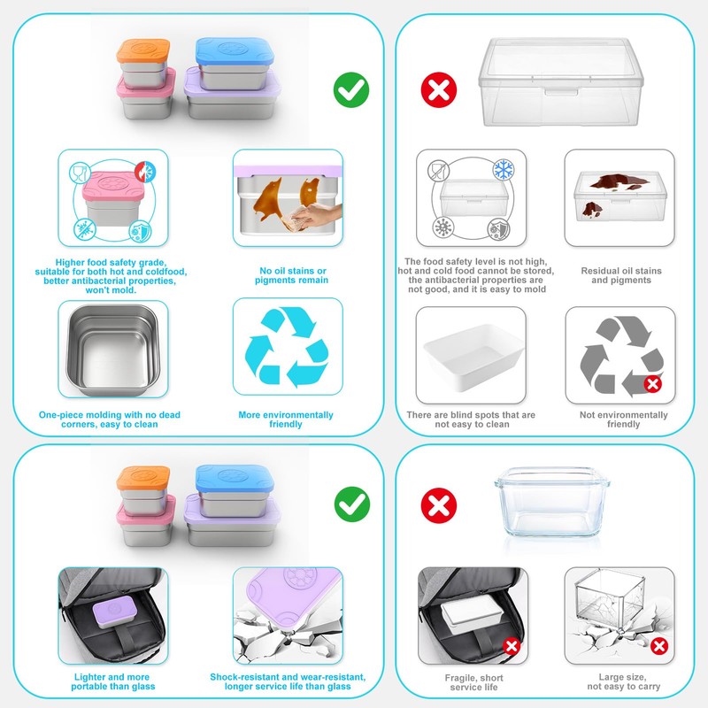 DaCool 4 Pack Kids Stainless Steel Snack Containers with Lids