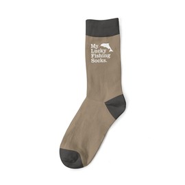 D Design Invent Print! Fishing Gift Socks Men’s Black Lucky Fishing Funny Quote Size 6-11 (Tan)