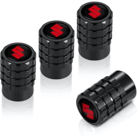 Air Valve Cap, Suzuki, High-Grade Alloy, for Cars and Motorcycles, Tire Valves, Set of 4, Suzuki, Black