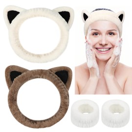 4Pcs Cat Spa Headband and Wristband Set, Cute Face Wash Headband for Makeup, Animal Elastic Hairband for Girls and Women