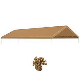 Strong Camel Carport Conopy Cover 12 x 20 Feet Replacement Tent Garage Outdoor Top Tarp Car Shelter with Ball Bungees Tan (with Edge, Frame Not Included)