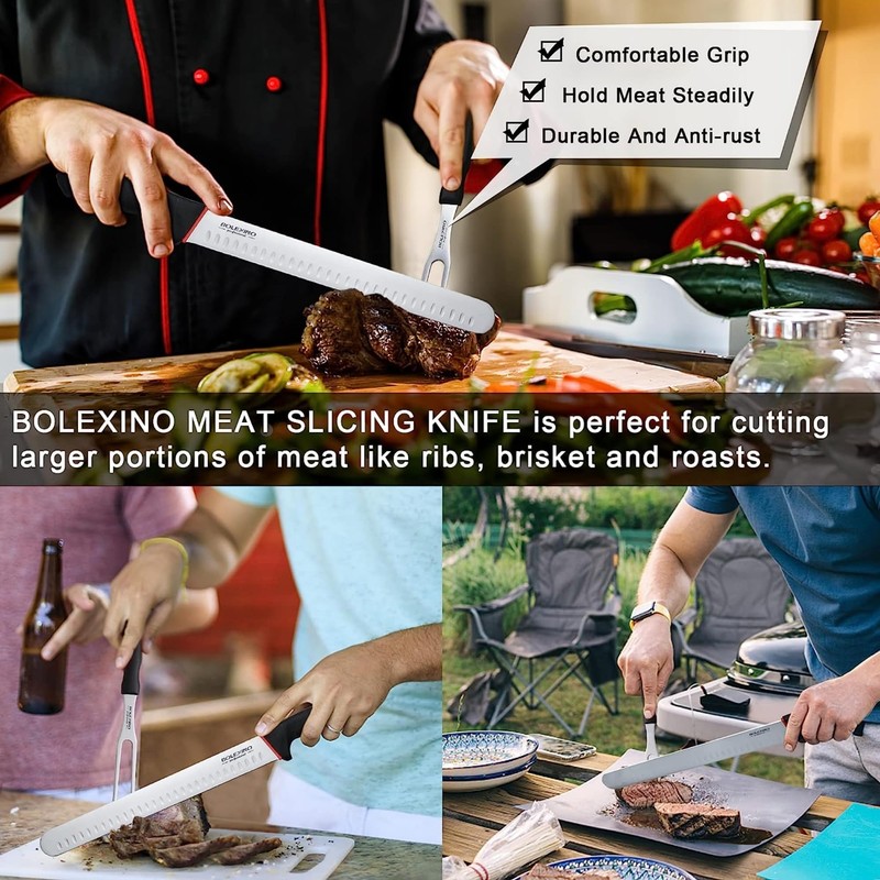 BOLEXINO 12" Carving Knife Set for Slicing, Sharp Premium Ham