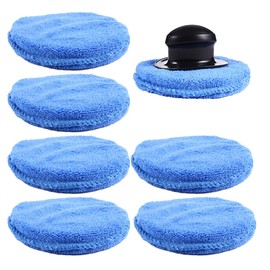 Garneck 7pcs Car Wax Applicator Pads Kit with 1pcs Handle 5'' Microfiber Soft Foam Waxing Pad with Grip Handle for Car Furniture Glass Boat Polishing Sanding Cleaning Blue