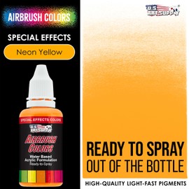 U.S. Art Supply Ready to Spray Special Effects Neon Yellow Acrylic Airbrush Paint - 1oz Bottle, Professional Grade Non-Toxic Water-Based Colors for Vibrant & Permanent Results