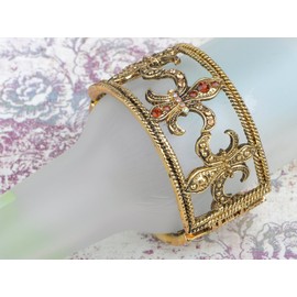Alilang Synthetic Topaz Crystal Rhinestone Antique Gold Fleur De Lis Cuff Bracelet Bangle Cuff