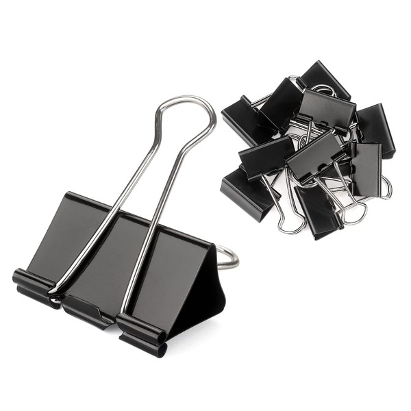 ZZTX Black Binder Clips Paper Clamps Clips Medium Size, 1.3