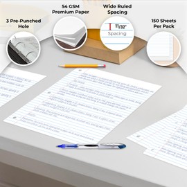 Rosmonde Loose Leaf Paper Bulk, 7200 Sheets, Wide Ruled Sheets, Bulk Notebook Paper, 8" x 10.5", Loose Leaf Papers, 3 Hole Punched for Standard Binders, 48 Pack, 150 Sheets/Pack, Filler-Paper, White