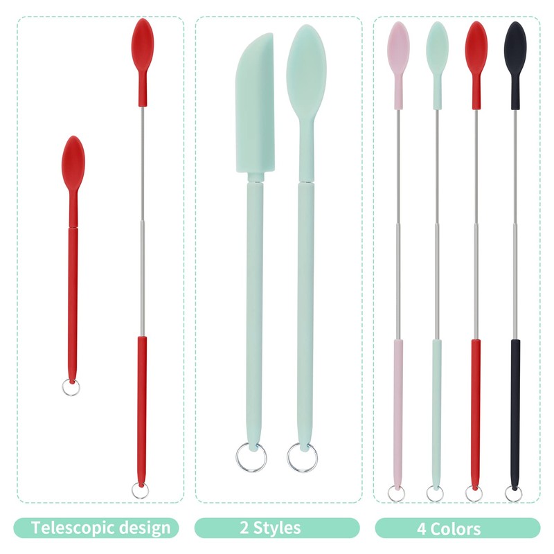 8Pcs Mini Silicone Telescopic Spatula and Scooping Spoon Set Tiny