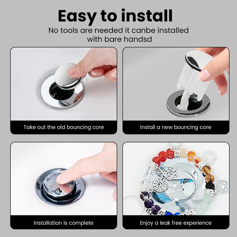 40mm Pop Up Sink Plug Replacement, Adjustable Height Rust-Proof and