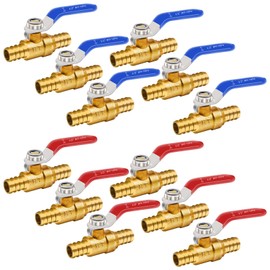 Horiznext 1/2 inch pex ball valve, brass full port shut off barb valve for water pipes garden hoses manifold fittings kit (6 red & 6 blue)