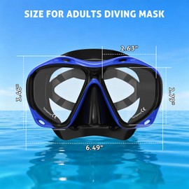 Adult Scuba Mask, Dive Mask Anti Fog Snorkeling Scuba Diving Glasses Blue