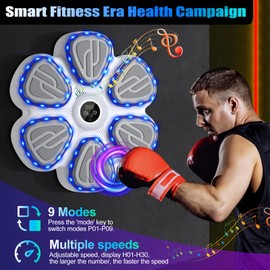 Terrepulse Music Boxing Machine, Smart Bluetooth Boxing Machine with Gloves, Wall Mounted Music Punching Trainer for Kids Adult, LED Electronic Boxing Workout Target with 9 Modes & 9 Speeds (White)