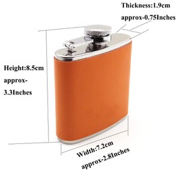 Pocket Hip Flask Orange Leather Wrapped Capacity 80ml (Approx 3 Ounces) 18/8 Stainless Steel-YM162