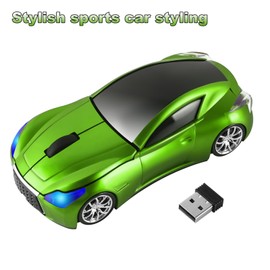 Wireless Mouse, Cool Sports Car Shape Computer Mouse, 2.4 GHz USB Mouse with Headlights,1600 DPI Optical Mice, Portable Gaming Mouse with USB Receiver for Laptop, Office, Home