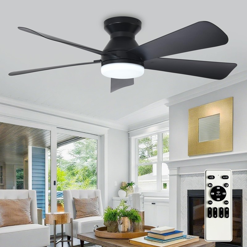 Depuley Modern Ceiling Fan with Light: 42-Inch Black Small Fans