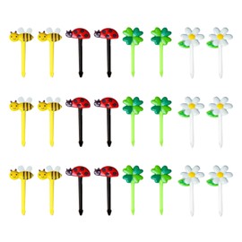 Pack of 24 Children's Finger Food Picks, Pieksi Grips, Bento Accessories, Fruit Forks, Lunch Boxes, Skewers, Lunch Box, Cute Cartoon Toothpicks, Sunflower Ladybird Food Picks for Desserts Fruit Lunch