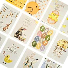 Geschenkhaltig Easter Cards Set of 12, Card Set for Easter, Stylish Postcards for Easter, Unique Easter Card Set
