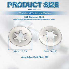 PATIKIL M3 Star Internal Tooth Lock Washers, 150 Pcs Push on Retaining Clips 304 Stainless Steel Quick Speed Locking Washers for Fastening, Silver