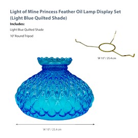 Light of Mine - Princess Feather Oil Lamp Replacement Kit Including 10" Light Blue Quilted Shade and 10" Round Tripod