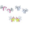 Unicorn Earrings Sterling Silver Studs 3 Pairs Pink Glitter