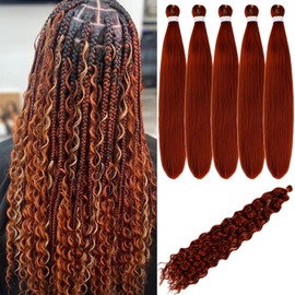 Ginger Boho Braiding Hair Pre Stretched Kanekalon Boho Braids Hair Synthetic Deep Wave Crochet Hair for Women(6 Pakcs)