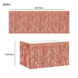 2pcs Rose Gold Party Table Skirt Grass Table Skirt,Rose Gold Metallic Tinsel Foil Fringe Table Skirts Rose Gold Table Decorations for Birthday Wedding Engagement Bridal Shower Bachelorette Party Décor