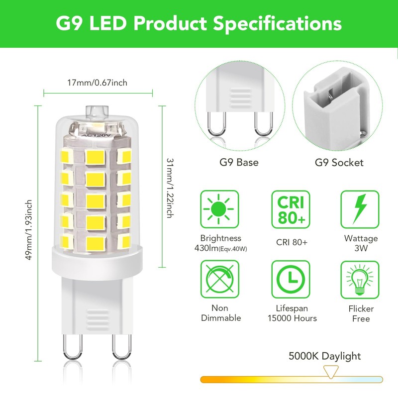 BUBO G9 LED Bulb 5000K Daylight 430 Lumens, 3W Equivalent