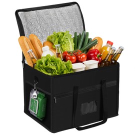 Beautyshow Cool Bag, 40 L Large Shopping Bag, Durable Picnic Bag with Pockets and Metal Ring, Foldable Thermal Bag, Insulated Bag for Shopping, Picnic, Camping, Beach, BBQ, Outdoor, Travel, Car