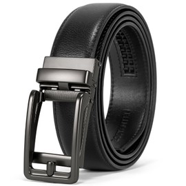 BOSTANTEN Cinturón de piel para hombre, cinturón de 1 3/8 pulgadas, para hombre, vestido de regalo e informal con hebilla ajustable, ribete para adaptarse, negro (006-Black), 32-38W