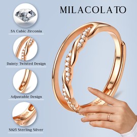 MILACOLATO 925 Sterling Silver Rings for Women Girls Eternity Zirconia Crossover Ring Adjustable Thumb Rings Engagement Ring Wedding Ring Rose Gold Silver Gold Rings, Sterling silver, rose gold