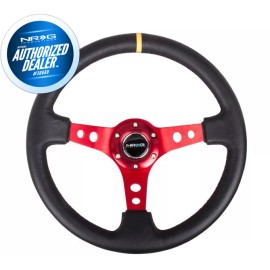 NRG NEW NRG Steering Wheel 350mm Black Leather Red Spoke 3" Deep Dish RST-006RD-Y