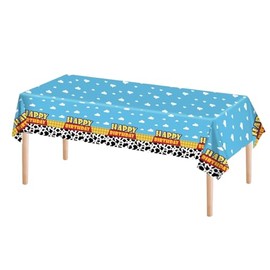 OQOQ Cartoon Birthday Party Tablecloths(3 Packs) - 137x274cm PE Plastic Table Clouds with Blue Sky White Cloud Cow Print Design Waterproof Disposable Table Cover for Birthday Party Decorations