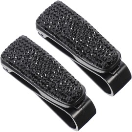 Soporte para Gafas de Sol para Coche Porta Gafas para Visera de Coche 2 Piezas Negro Plástico Gemas de Imitación y Tickets Interior del Auto